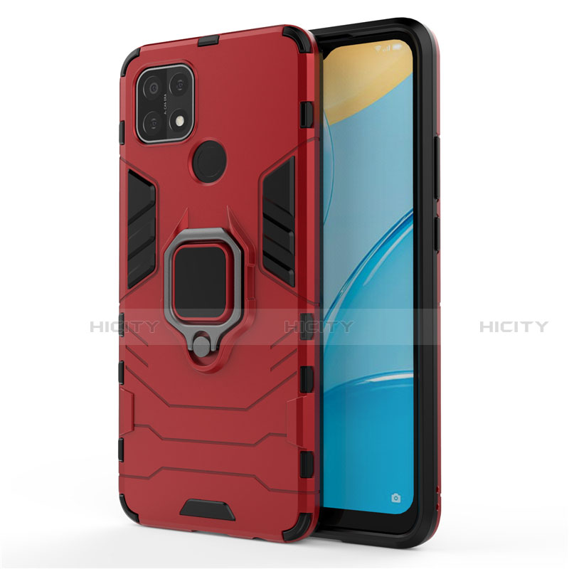 Custodia Silicone e Plastica Opaca Cover con Magnetico Anello Supporto per Oppo A15 Rosso