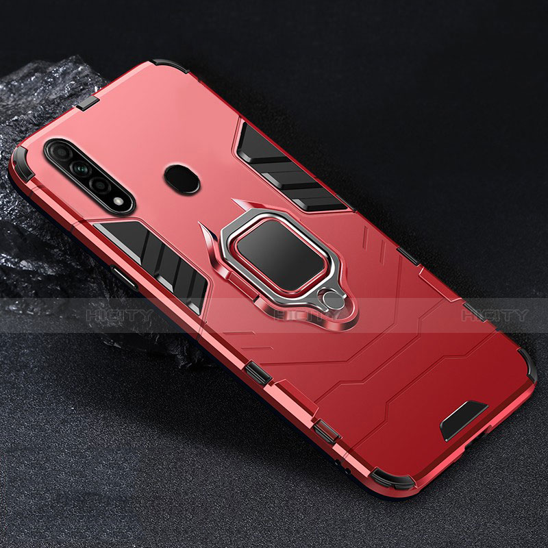 Custodia Silicone e Plastica Opaca Cover con Magnetico Anello Supporto per Oppo A31 Rosso