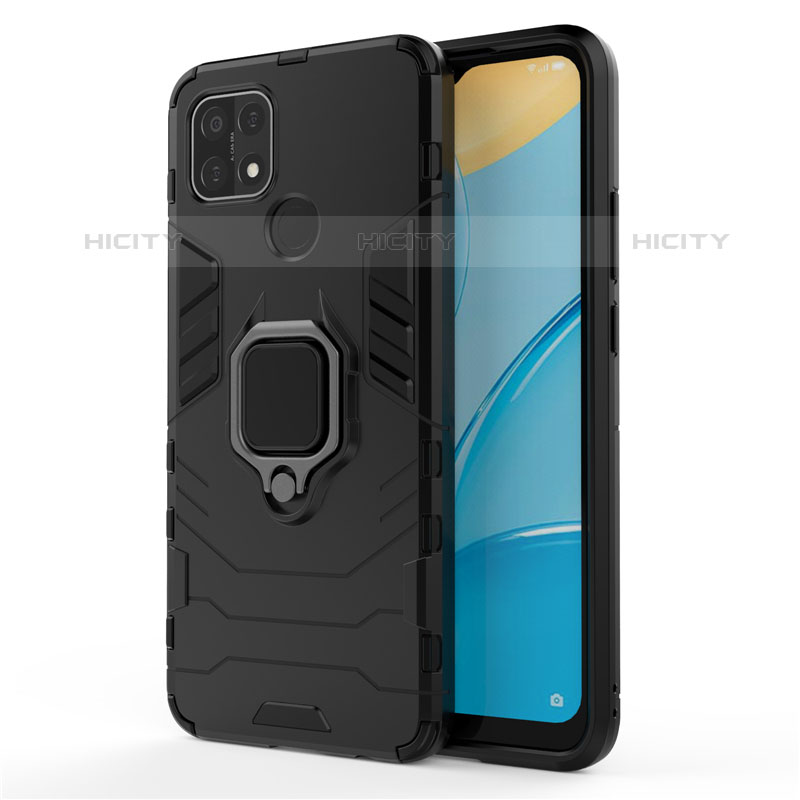 Custodia Silicone e Plastica Opaca Cover con Magnetico Anello Supporto per Oppo A35 Nero