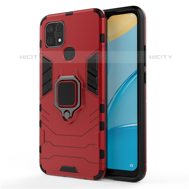 Custodia Silicone e Plastica Opaca Cover con Magnetico Anello Supporto per Oppo A35 Rosso