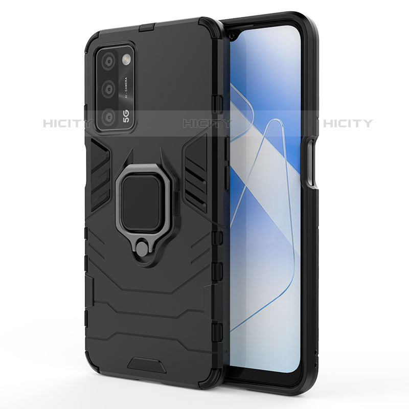 Custodia Silicone e Plastica Opaca Cover con Magnetico Anello Supporto per Oppo A53s 5G Nero