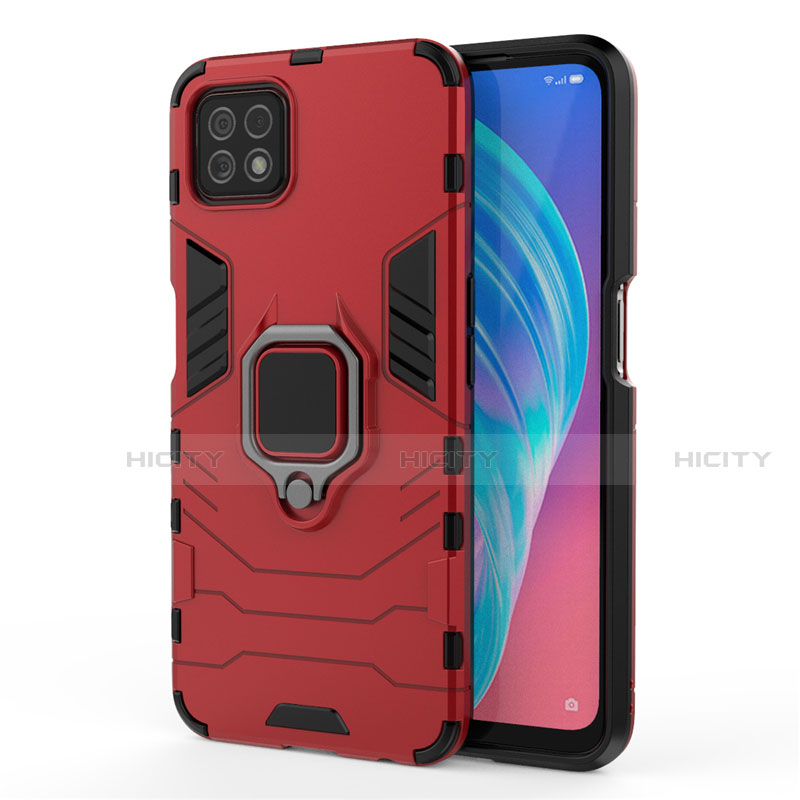 Custodia Silicone e Plastica Opaca Cover con Magnetico Anello Supporto per Oppo A72 5G Rosso