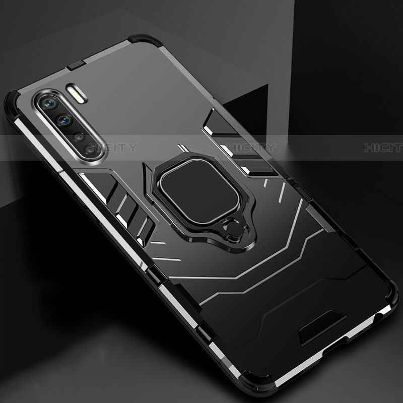 Custodia Silicone e Plastica Opaca Cover con Magnetico Anello Supporto per Oppo A91 Nero