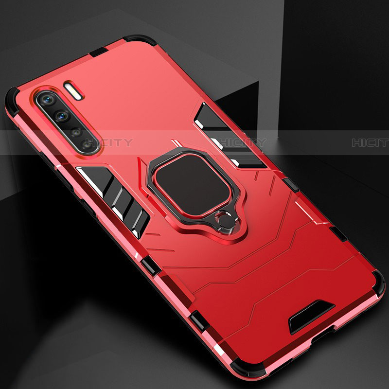 Custodia Silicone e Plastica Opaca Cover con Magnetico Anello Supporto per Oppo A91 Rosso