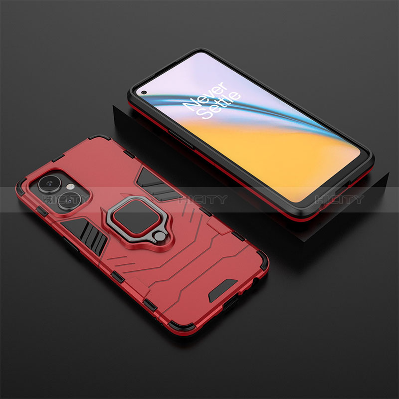 Custodia Silicone e Plastica Opaca Cover con Magnetico Anello Supporto per Oppo A96 5G Rosso