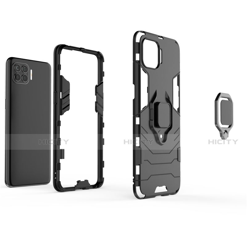 Custodia Silicone e Plastica Opaca Cover con Magnetico Anello Supporto per Oppo F17 Pro