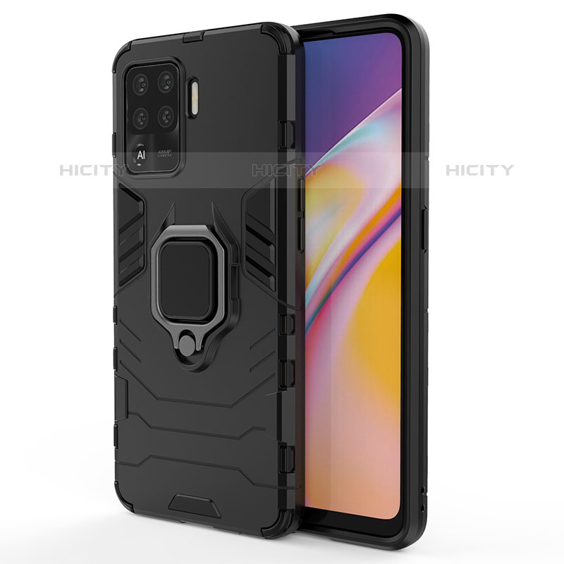 Custodia Silicone e Plastica Opaca Cover con Magnetico Anello Supporto per Oppo F19 Pro Nero