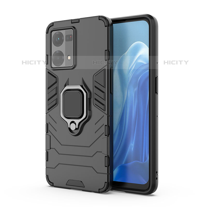 Custodia Silicone e Plastica Opaca Cover con Magnetico Anello Supporto per Oppo F21 Pro 4G Nero