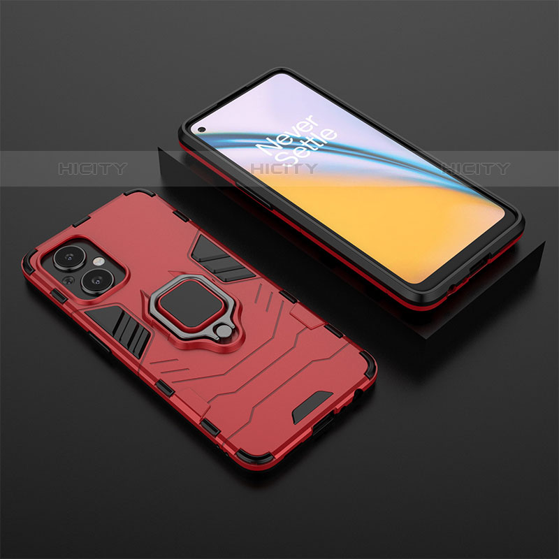 Custodia Silicone e Plastica Opaca Cover con Magnetico Anello Supporto per Oppo F21s Pro 5G Rosso