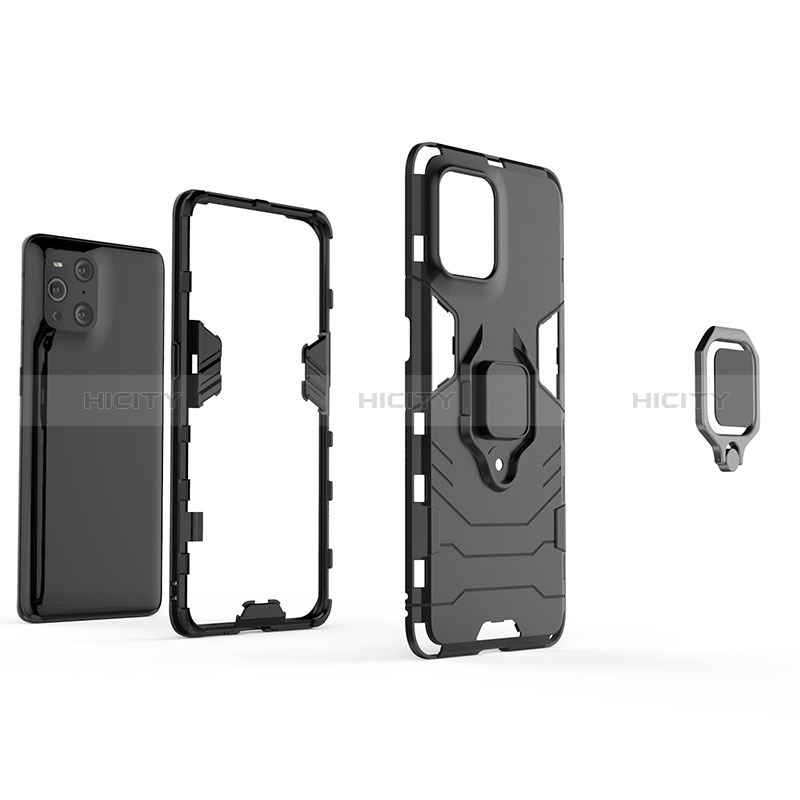 Custodia Silicone e Plastica Opaca Cover con Magnetico Anello Supporto per Oppo Find X3 5G