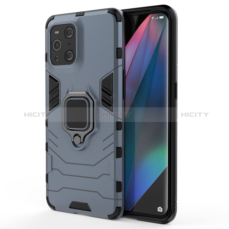 Custodia Silicone e Plastica Opaca Cover con Magnetico Anello Supporto per Oppo Find X3 5G Blu