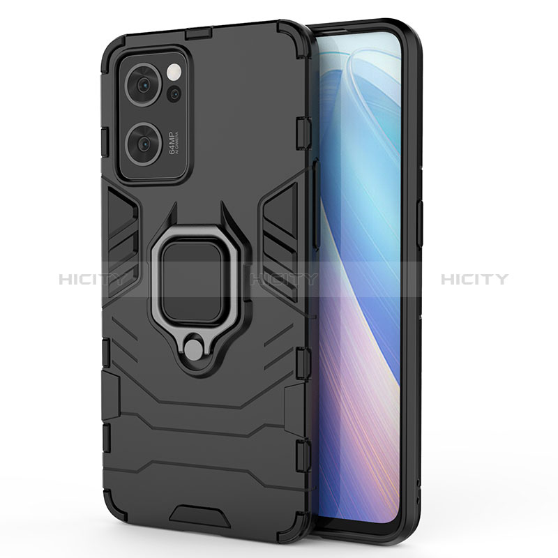 Custodia Silicone e Plastica Opaca Cover con Magnetico Anello Supporto per Oppo Find X5 Lite 5G Nero