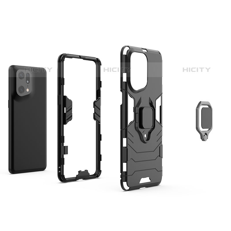 Custodia Silicone e Plastica Opaca Cover con Magnetico Anello Supporto per Oppo Find X5 Pro 5G