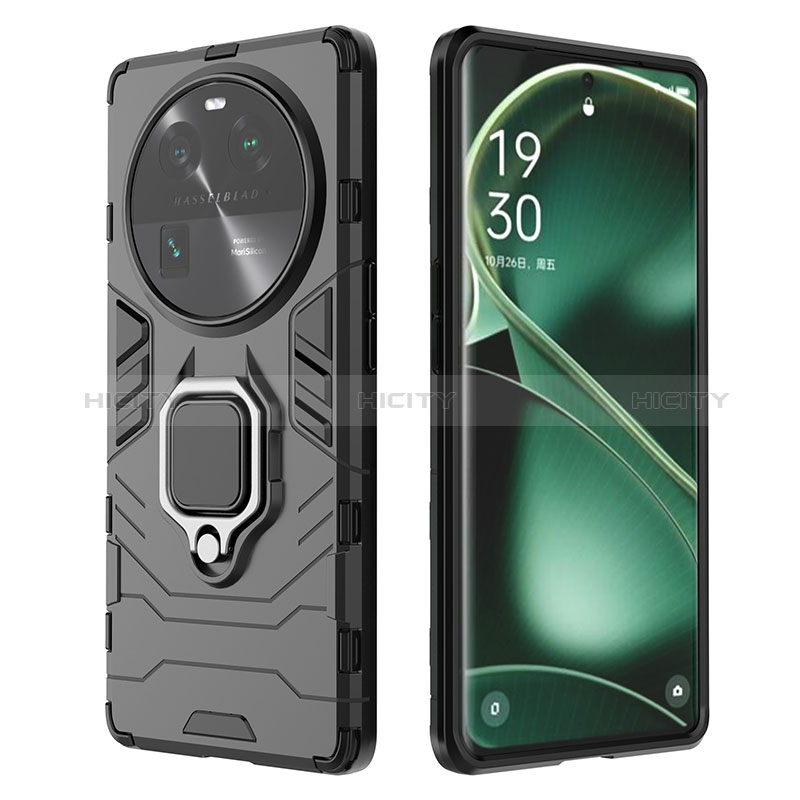 Custodia Silicone e Plastica Opaca Cover con Magnetico Anello Supporto per Oppo Find X6 5G