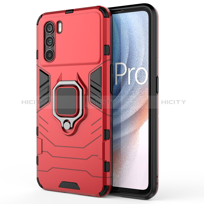 Custodia Silicone e Plastica Opaca Cover con Magnetico Anello Supporto per Oppo K9 Pro 5G Rosso