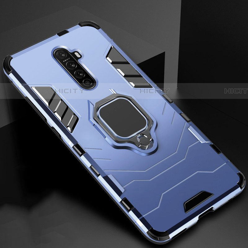 Custodia Silicone e Plastica Opaca Cover con Magnetico Anello Supporto per Oppo Reno Ace Blu