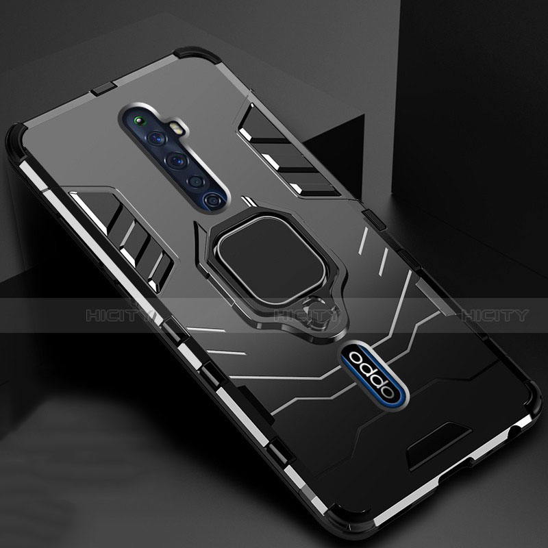 Custodia Silicone e Plastica Opaca Cover con Magnetico Anello Supporto per Oppo Reno2 Z Nero