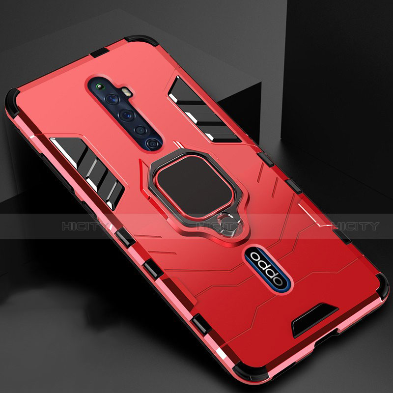 Custodia Silicone e Plastica Opaca Cover con Magnetico Anello Supporto per Oppo Reno2 Z Rosso