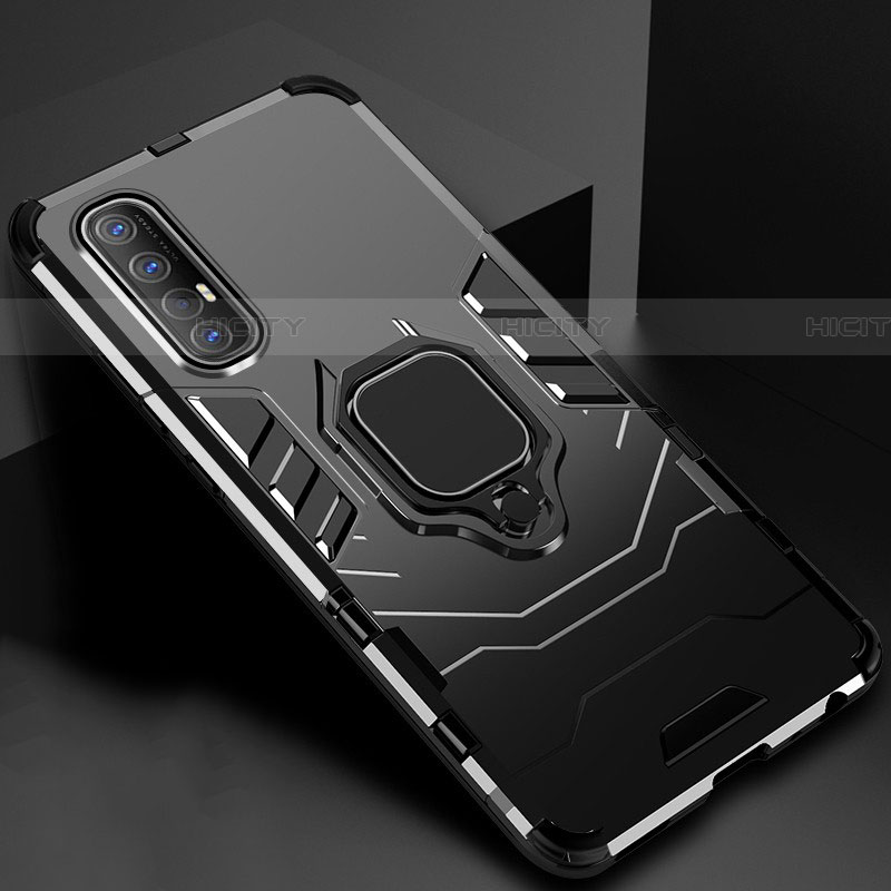 Custodia Silicone e Plastica Opaca Cover con Magnetico Anello Supporto per Oppo Reno3 Pro Nero