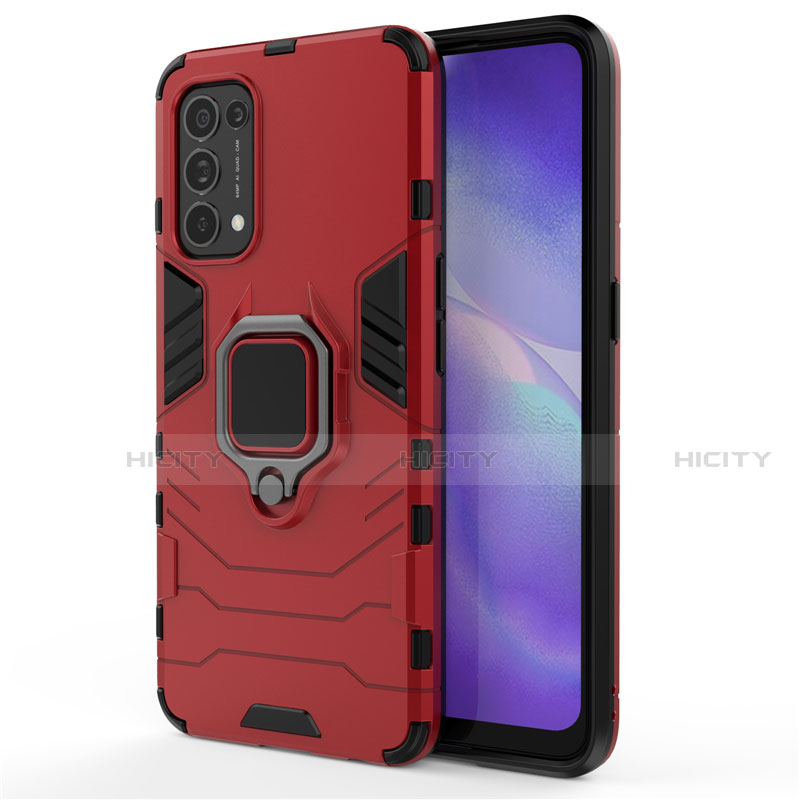 Custodia Silicone e Plastica Opaca Cover con Magnetico Anello Supporto per Oppo Reno5 5G Rosso