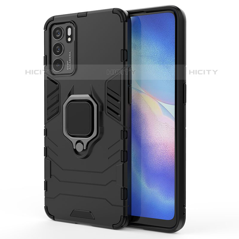 Custodia Silicone e Plastica Opaca Cover con Magnetico Anello Supporto per Oppo Reno6 5G Nero