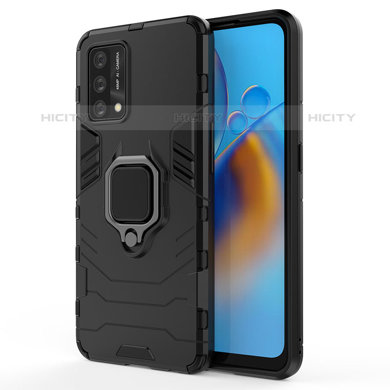 Custodia Silicone e Plastica Opaca Cover con Magnetico Anello Supporto per Oppo Reno6 Lite Nero