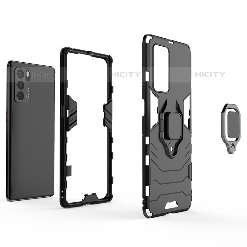 Custodia Silicone e Plastica Opaca Cover con Magnetico Anello Supporto per Oppo Reno6 Pro 5G India