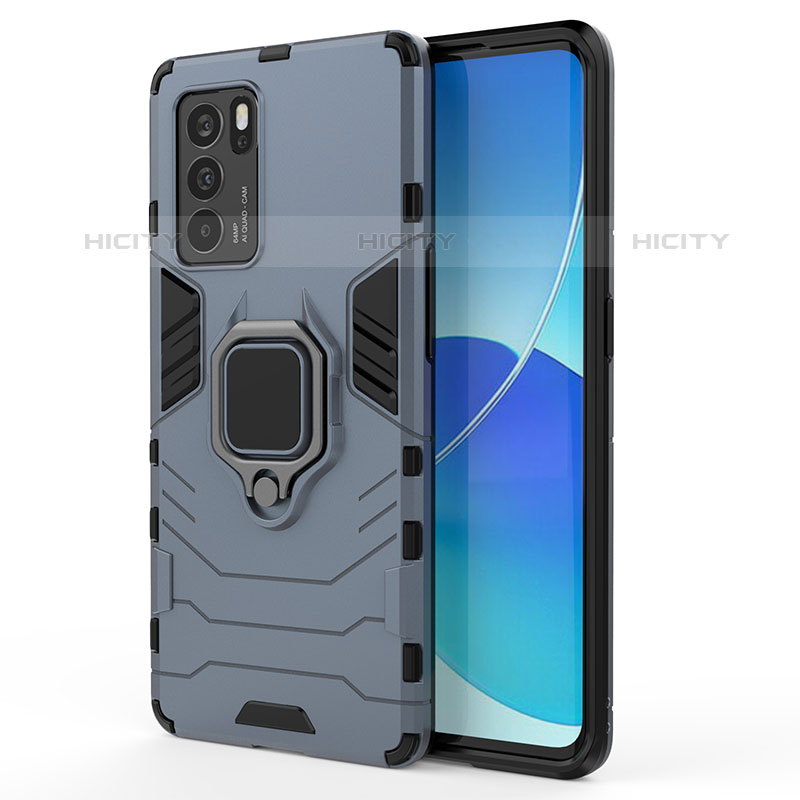 Custodia Silicone e Plastica Opaca Cover con Magnetico Anello Supporto per Oppo Reno6 Pro 5G India Blu