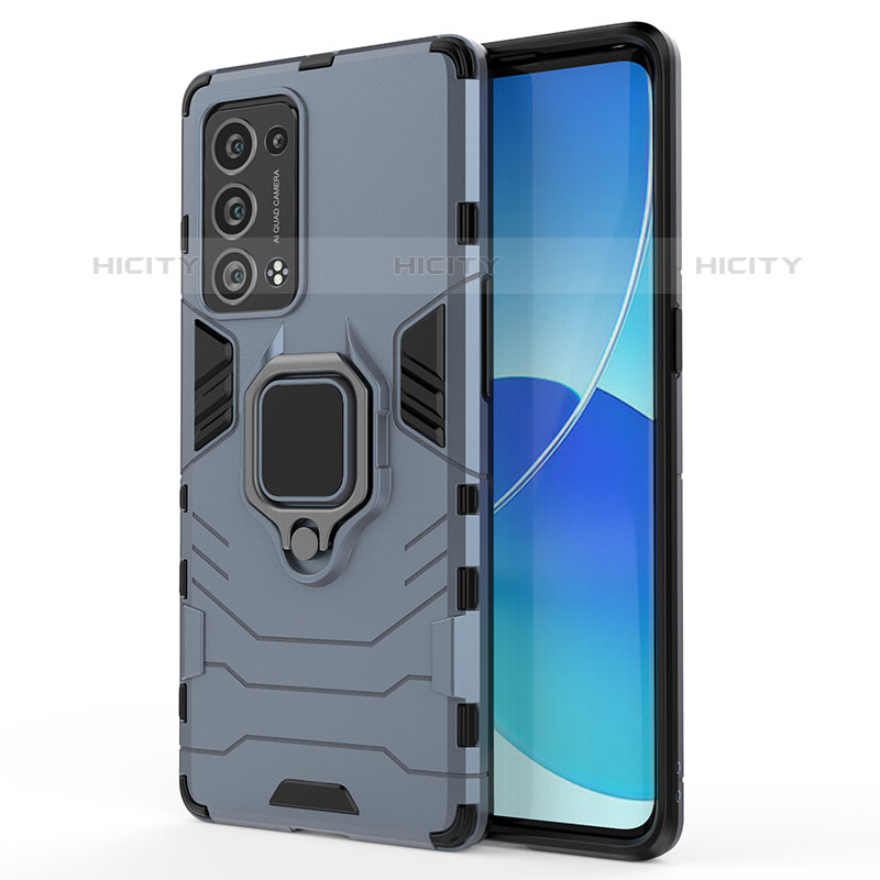 Custodia Silicone e Plastica Opaca Cover con Magnetico Anello Supporto per Oppo Reno6 Pro+ Plus 5G