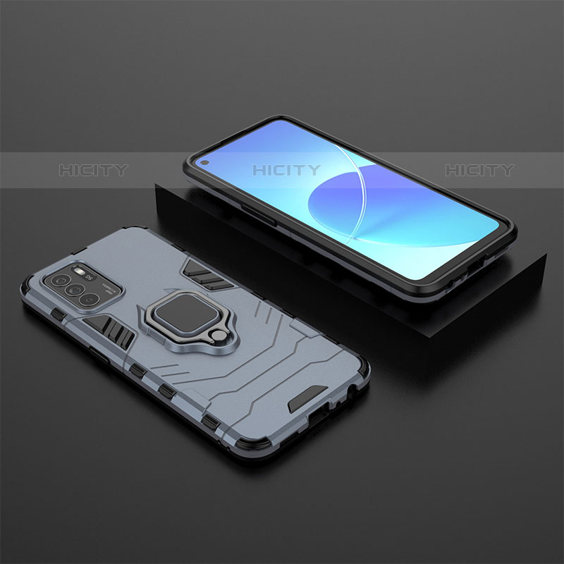 Custodia Silicone e Plastica Opaca Cover con Magnetico Anello Supporto per Oppo Reno6 Z 5G Blu