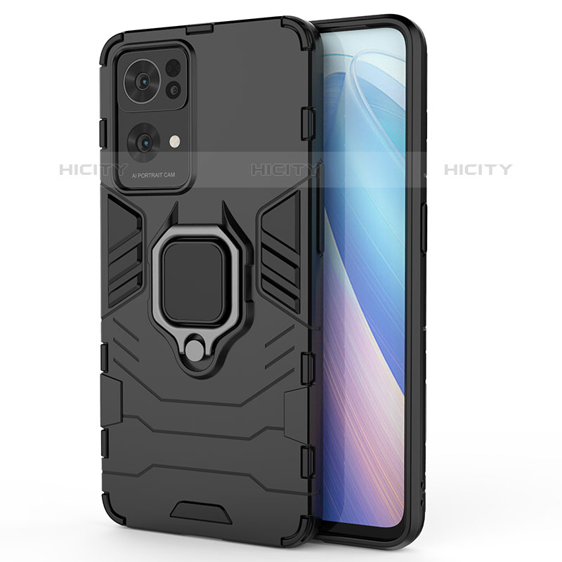 Custodia Silicone e Plastica Opaca Cover con Magnetico Anello Supporto per Oppo Reno7 Pro 5G Nero