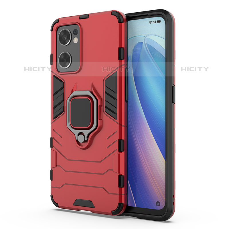 Custodia Silicone e Plastica Opaca Cover con Magnetico Anello Supporto per Oppo Reno7 SE 5G