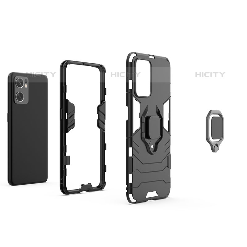 Custodia Silicone e Plastica Opaca Cover con Magnetico Anello Supporto per Oppo Reno7 SE 5G