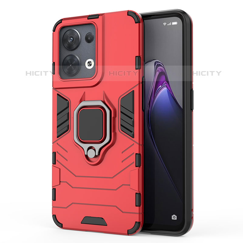 Custodia Silicone e Plastica Opaca Cover con Magnetico Anello Supporto per Oppo Reno8 5G Rosso