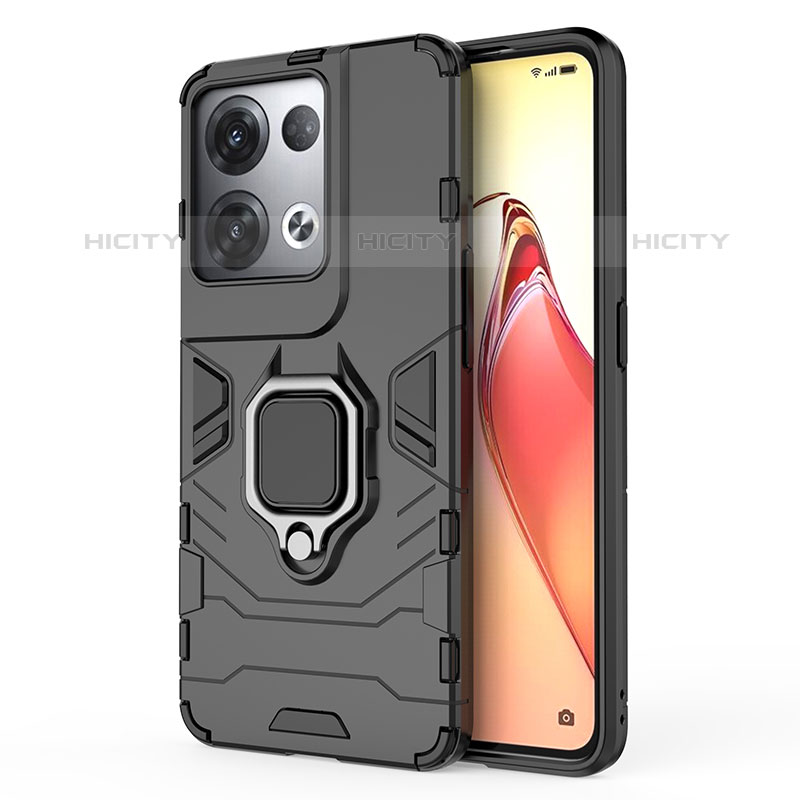 Custodia Silicone e Plastica Opaca Cover con Magnetico Anello Supporto per Oppo Reno8 Pro 5G