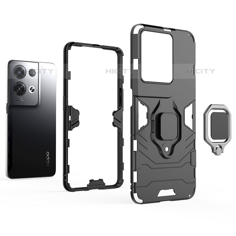 Custodia Silicone e Plastica Opaca Cover con Magnetico Anello Supporto per Oppo Reno8 Pro+ Plus 5G