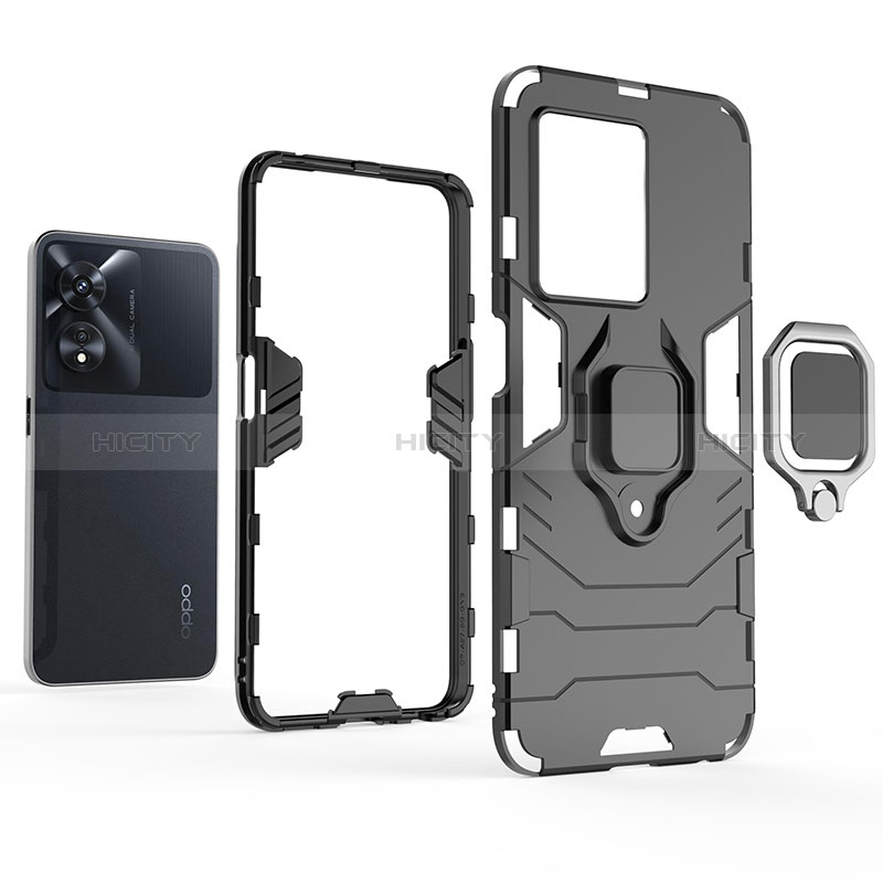 Custodia Silicone e Plastica Opaca Cover con Magnetico Anello Supporto per Oppo Reno8 T 5G