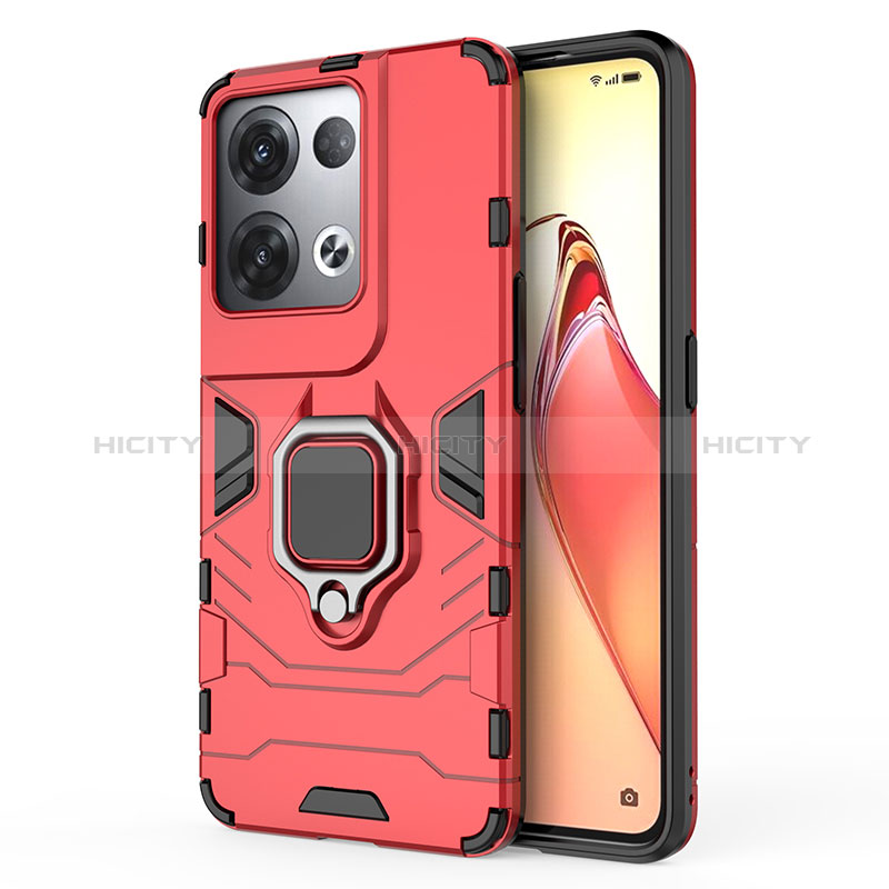 Custodia Silicone e Plastica Opaca Cover con Magnetico Anello Supporto per Oppo Reno9 Pro+ Plus 5G