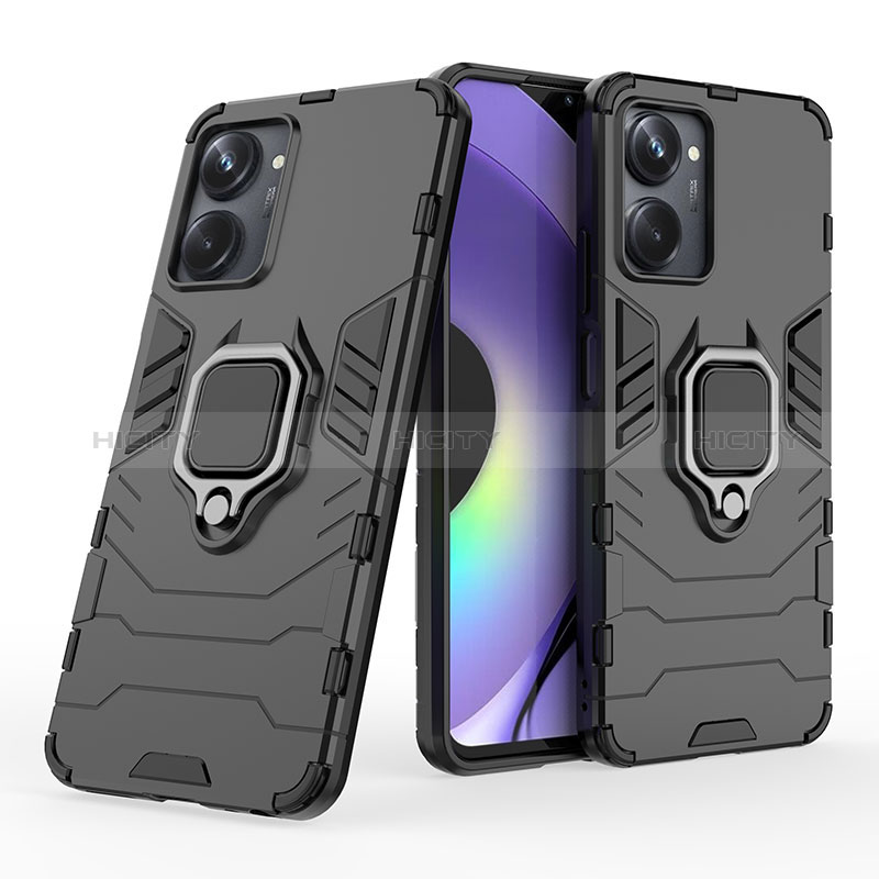 Custodia Silicone e Plastica Opaca Cover con Magnetico Anello Supporto per Realme 10 Pro 5G Nero