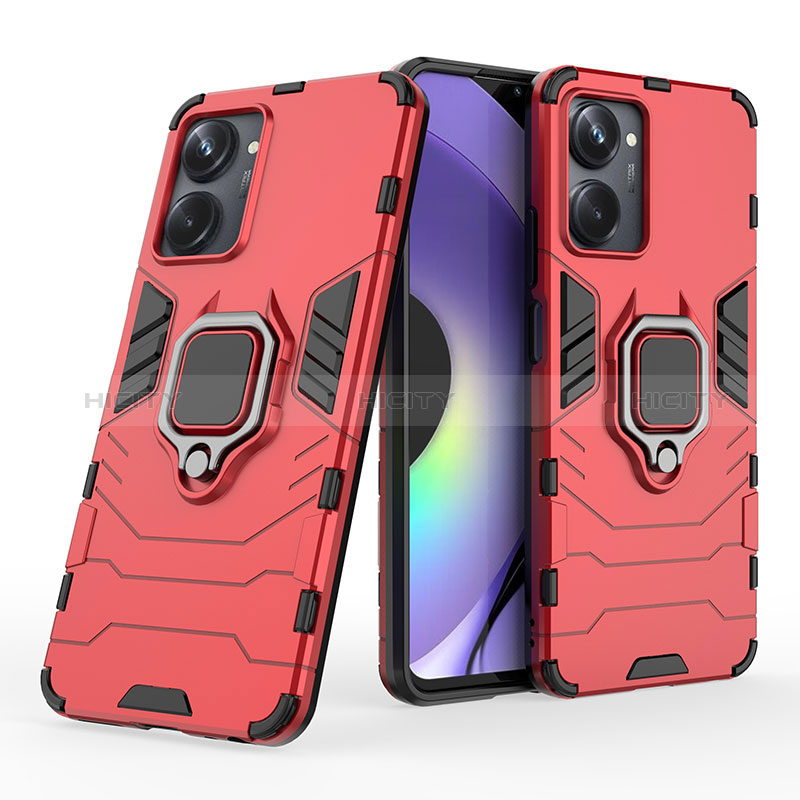 Custodia Silicone e Plastica Opaca Cover con Magnetico Anello Supporto per Realme 10 Pro 5G Rosso