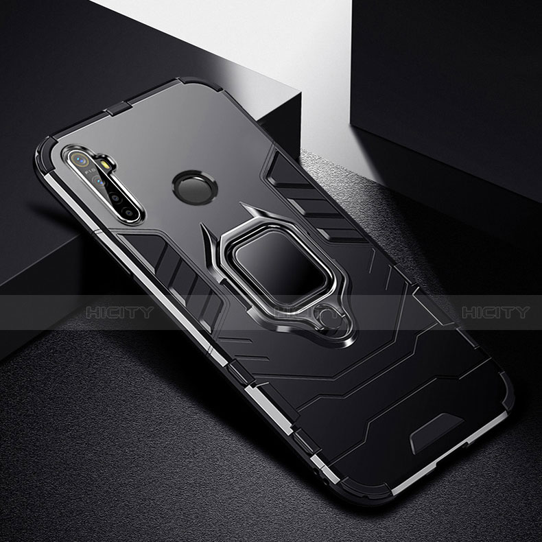 Custodia Silicone e Plastica Opaca Cover con Magnetico Anello Supporto per Realme 5 Pro Nero