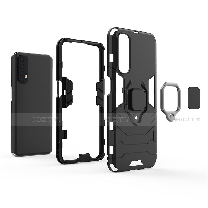 Custodia Silicone e Plastica Opaca Cover con Magnetico Anello Supporto per Realme 7