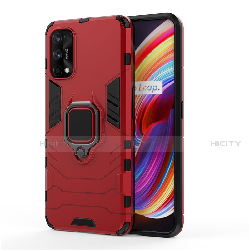 Custodia Silicone e Plastica Opaca Cover con Magnetico Anello Supporto per Realme 7 Pro Rosso