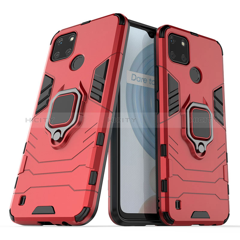 Custodia Silicone e Plastica Opaca Cover con Magnetico Anello Supporto per Realme C21Y Rosso