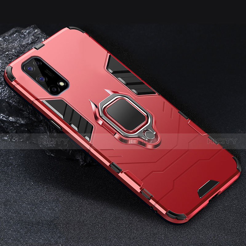 Custodia Silicone e Plastica Opaca Cover con Magnetico Anello Supporto per Realme Narzo 30 Pro 5G Rosso