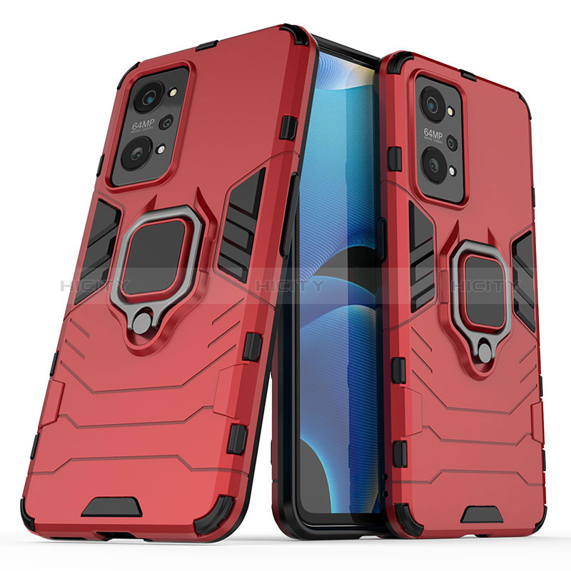 Custodia Silicone e Plastica Opaca Cover con Magnetico Anello Supporto per Realme Q5 Pro 5G Rosso