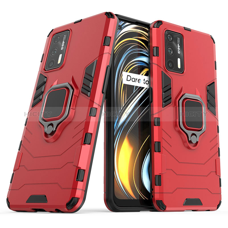 Custodia Silicone e Plastica Opaca Cover con Magnetico Anello Supporto per Realme X7 Max 5G Rosso