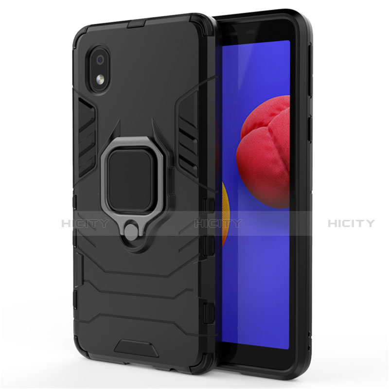 Custodia Silicone e Plastica Opaca Cover con Magnetico Anello Supporto per Samsung Galaxy A01 Core Nero