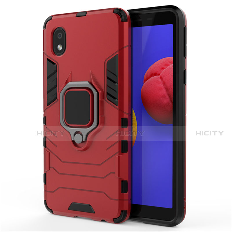 Custodia Silicone e Plastica Opaca Cover con Magnetico Anello Supporto per Samsung Galaxy A01 Core Rosso