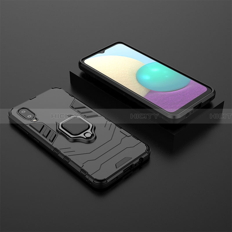 Custodia Silicone e Plastica Opaca Cover con Magnetico Anello Supporto per Samsung Galaxy A02 Nero